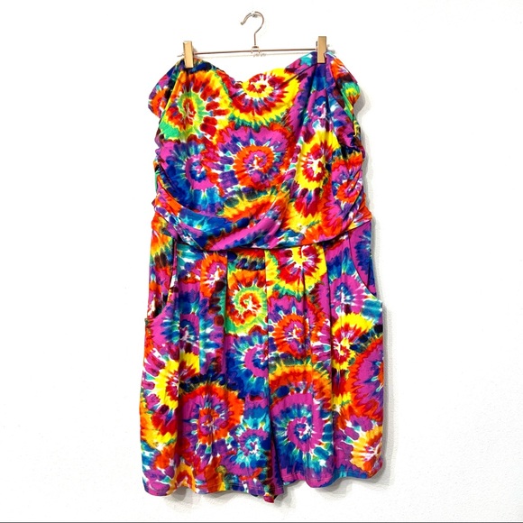 Plus Size Rainbow Tie Dye Strapless Romper Sz 4X - Picture 5 of 15